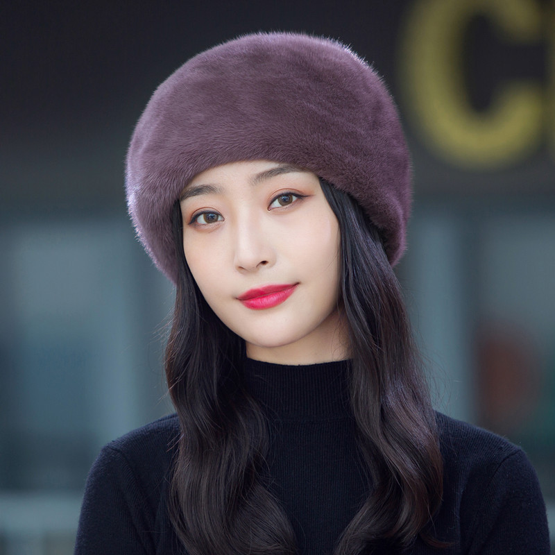 水貂皮帽子女秋冬季保暖护耳整貂绒皮草帽子冬天时尚水貂毛贝雷帽