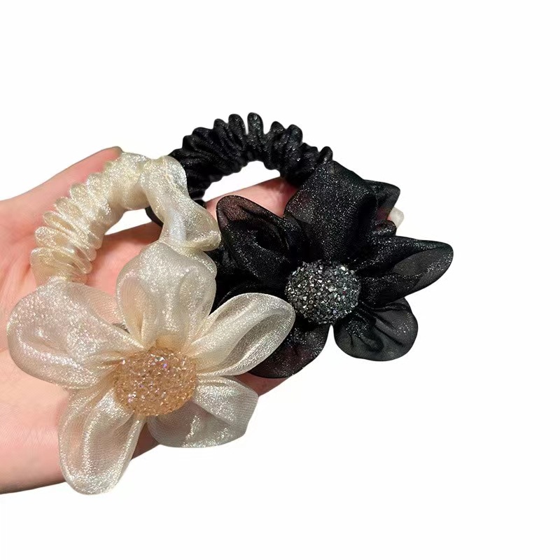 Korean Style New Shiny Mesh SUNFLOWER Large Intestine Ring Ponytail Hair String Tie up a Bun Hairstyle Hair Band Fashion All-Match Hair Accessories