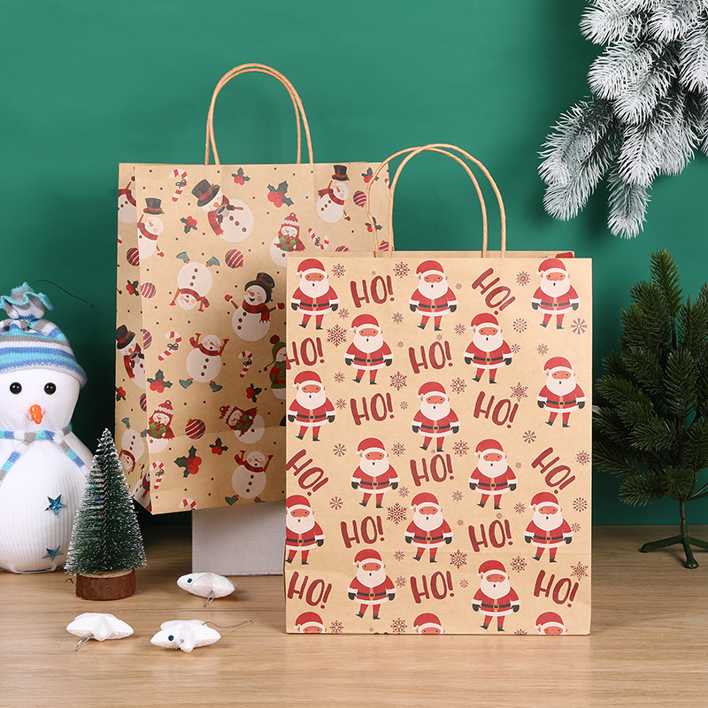 Christmas Gift Bag Kraft Paper Storage Gifts Handbag Advertising Takeaway Packing Bag Printed Logo Factory Wholesale