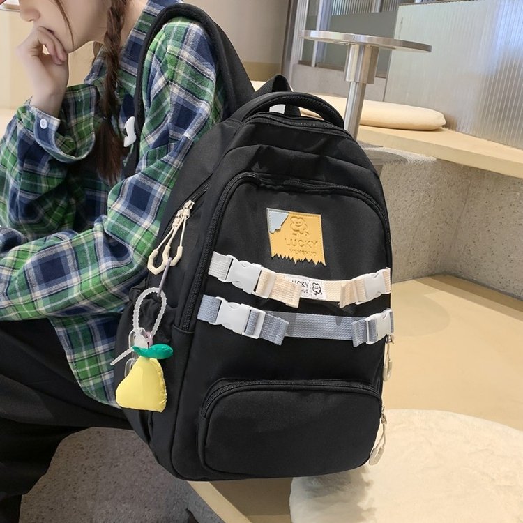 Trendy Cool Casual Fashion Backpack Wholesale Large Capacity Mori Style Solid Color Nylon Backpack Korean Style Middle School and College Schoolbag