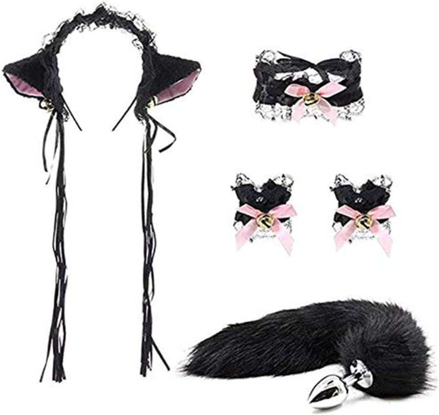 跨境货源动物头饰万圣节猫耳朵发箍可爱成人毛绒尾巴情趣套装装扮