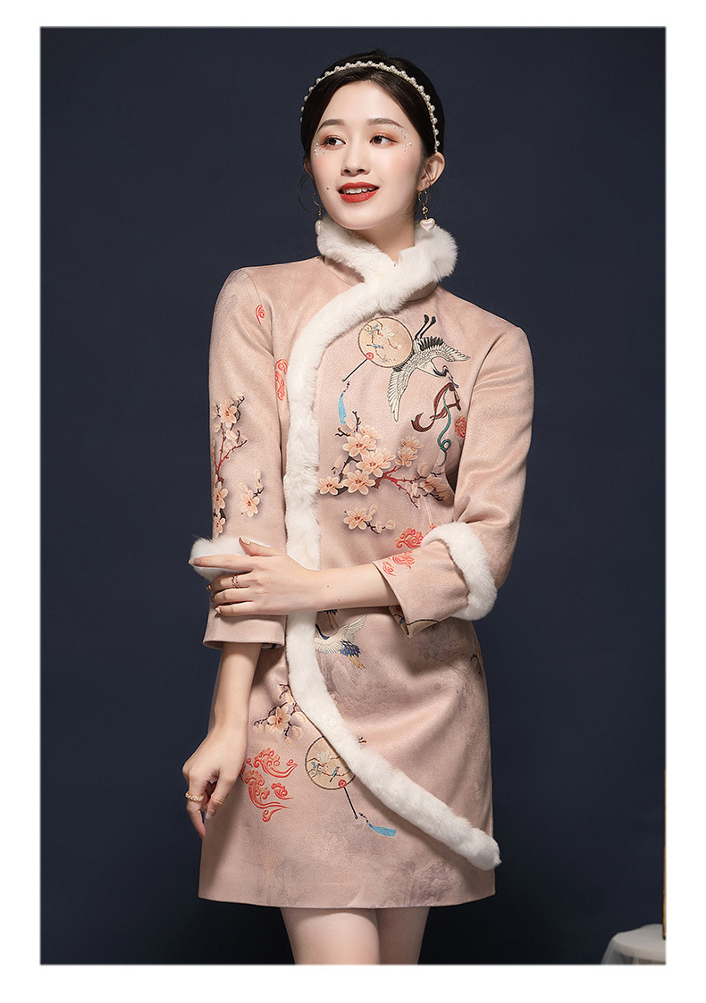 新年旗袍冬装2021年新款女复古中国风加厚夹棉改良版连衣裙20313