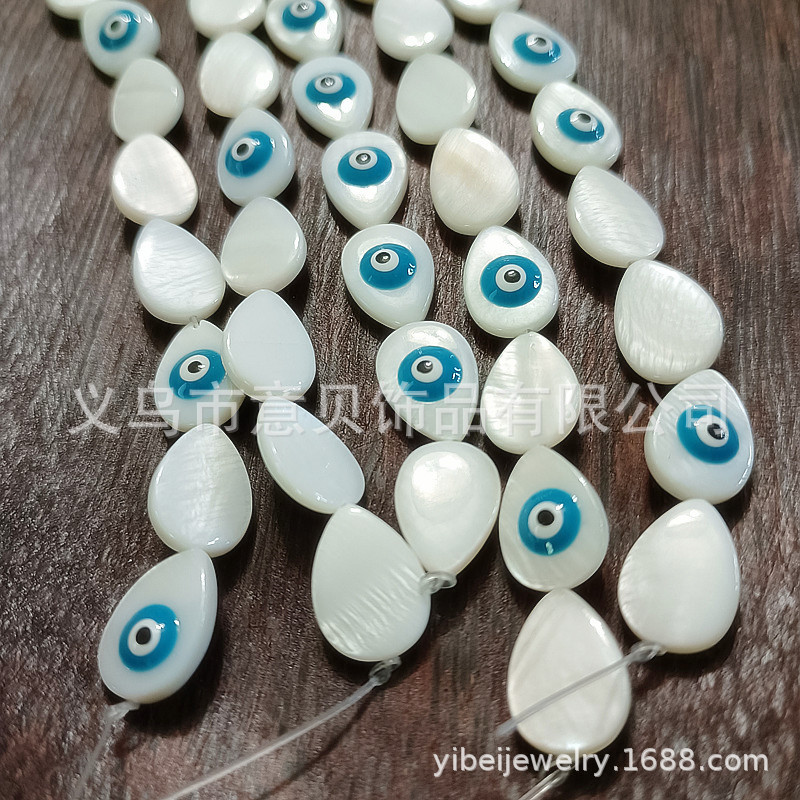 Freshwater Shell Drop Oil Eye Beads Drop-Shaped Single-Sided 3-Color Devil Eye Straight Hole Beaded Necklace Bracelet DIY Handmade