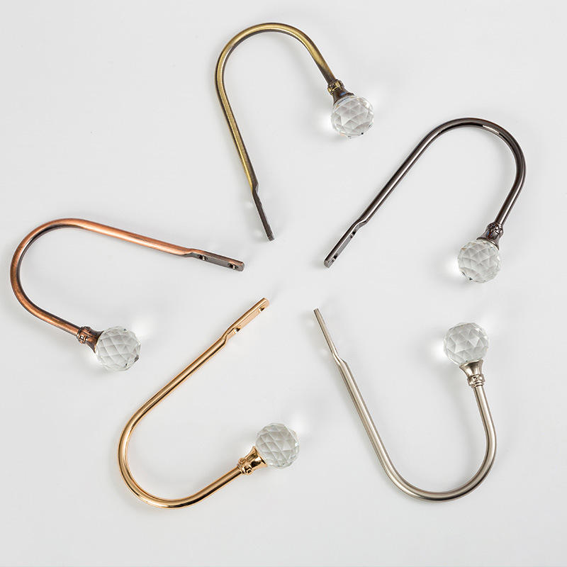 厂家供应 创意水晶圆头u型锌合金窗帘挂钩 家居窗帘壁钩墙钩批发