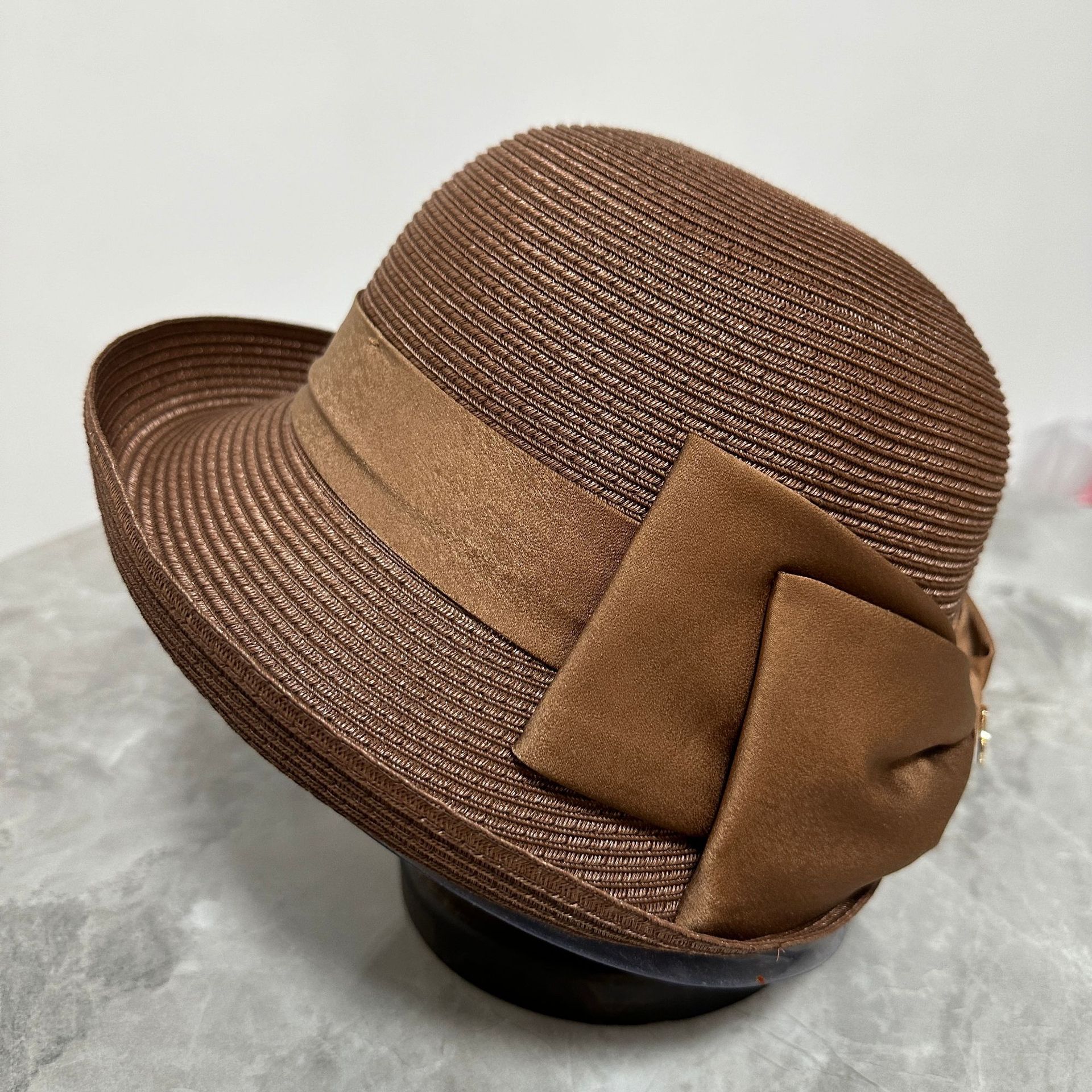 日系卷边渔夫帽女夏季防晒草编太阳帽优雅蝴蝶结遮阳帽草帽可折叠