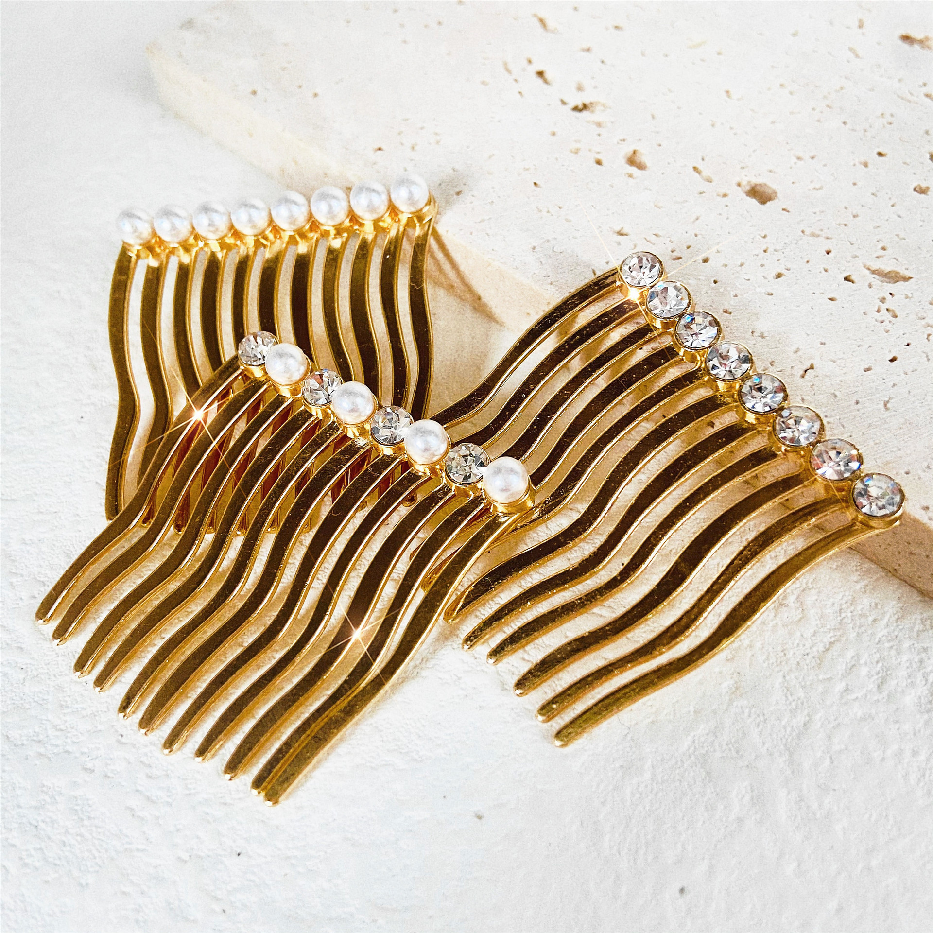 网红少女珍珠梳夹复古合金压发梳韩版简约发卡刘海夹水钻倒插发饰