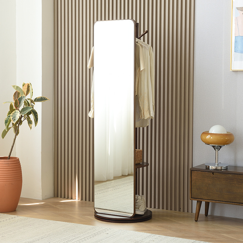 Solid Wood Rotating Dressing Mirror Household Minimalist Full-Length Mirror Clothes Rack Integrated Changing Mirror Internet Celebrity Floor Mirror Dressing Mirror