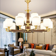 新中式吊灯全铜客厅灯简约中国风大气新款沙比利红木卧室餐厅灯