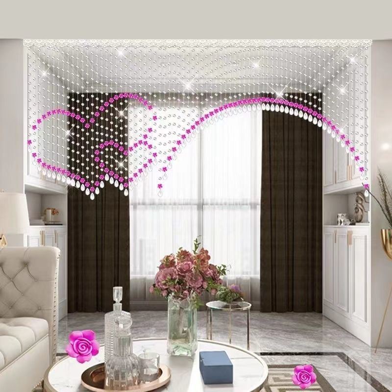 水晶门帘珠帘客厅隔断过道装饰帘新款卧室心形玫瑰花免打孔成品