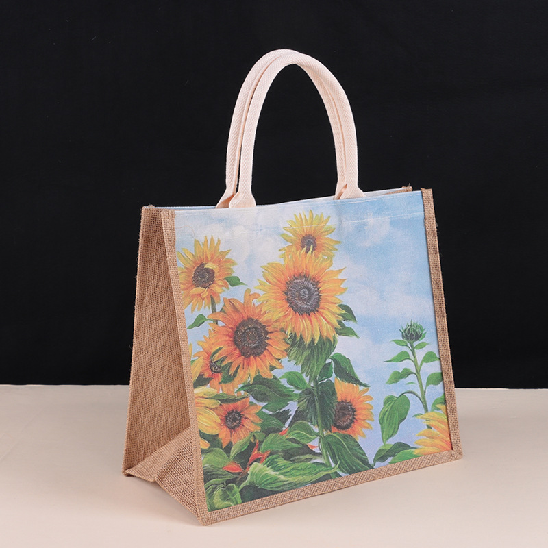 Factory Customized Burlap Handbag Large Capacity Ins Style Fashion Artistic Shopping Bag Printing Waterproof Canvas Bag