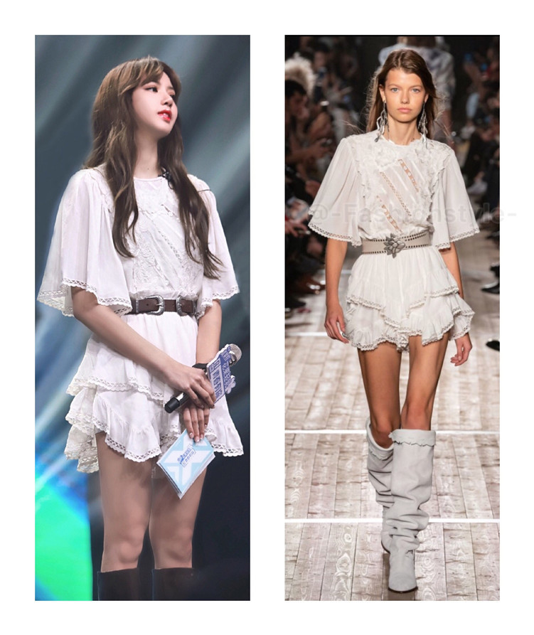 2021夏季青春有你2lisa同款白色雪纺连衣裙女高腰显瘦不规则短裙