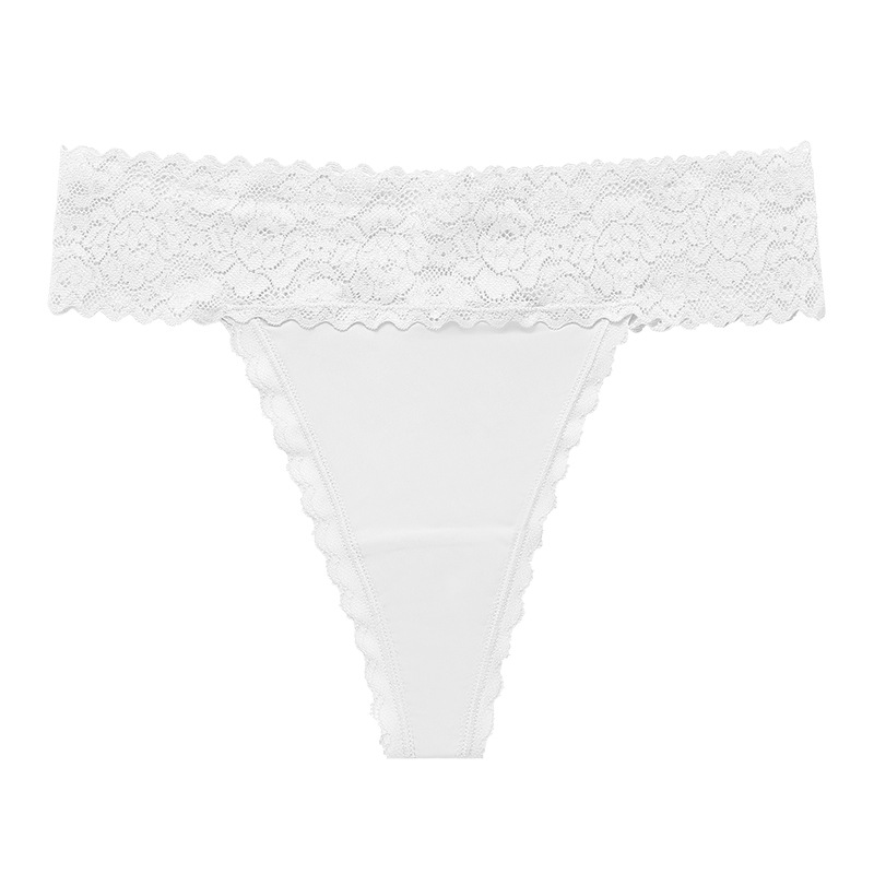 Foreign Trade European and American Cotton Crotch Women's T-Shaped Panties Sexy Ice Silk Traceless Lace Stitching Low Waist Athletic Girl T-Back