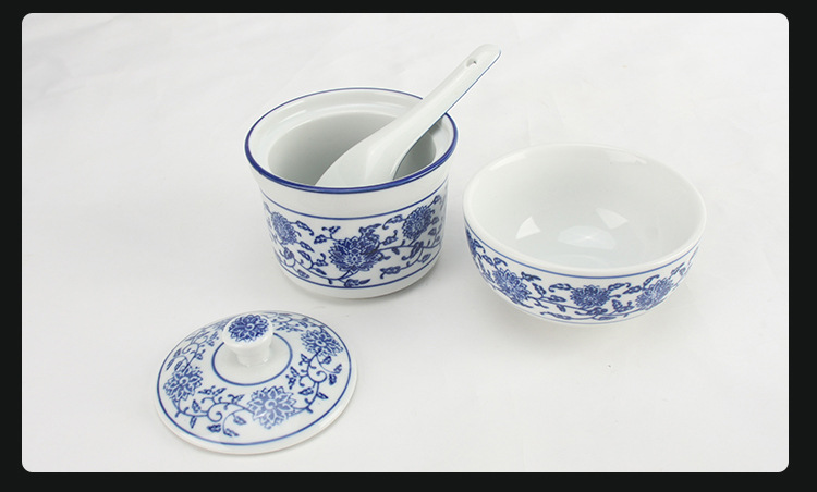 青花瓷炖盅罐隔水炖盅汤盅燕窝甜品蒸蛋盅佛跳墙炖盅陶瓷家用商用