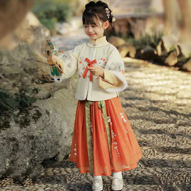 女童汉服春秋款儿童古风假两件唐装小女孩宝宝超仙襦裙古套装