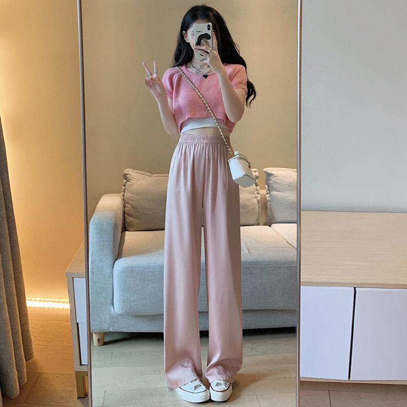 Acetate Ice Silk Wide-Leg Pants Female 2023 Summer Thin and All-Matching Casual Mopping Pants High Waist Drooping Baggy Pants Children