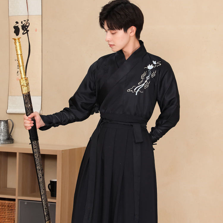 汉服男古风仙气男士中国风新款古装古代侠客书生黑色霸气全套装