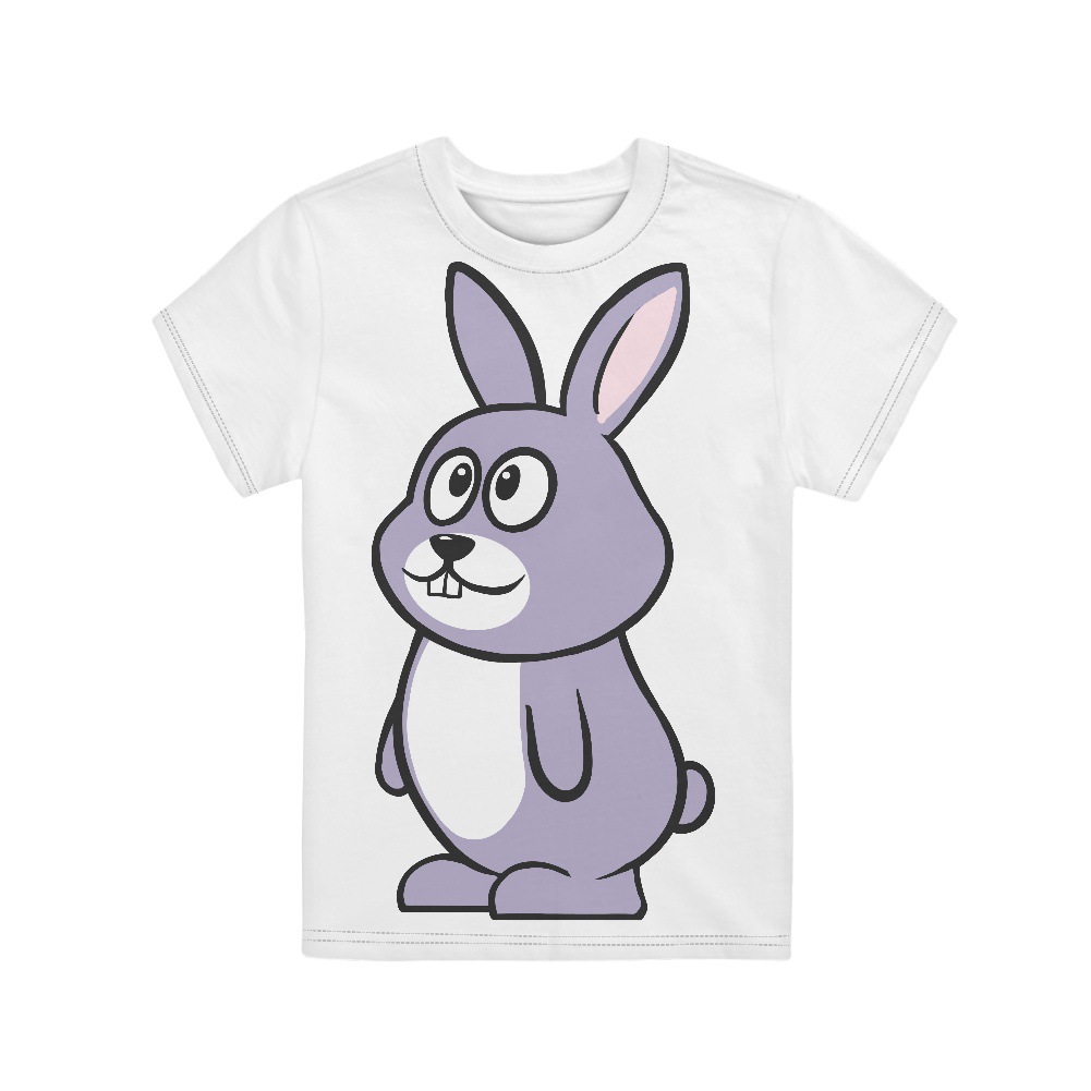 新款t恤儿童短袖装夏季男童韩版t恤女童童装白色卡通兔子来图印花
