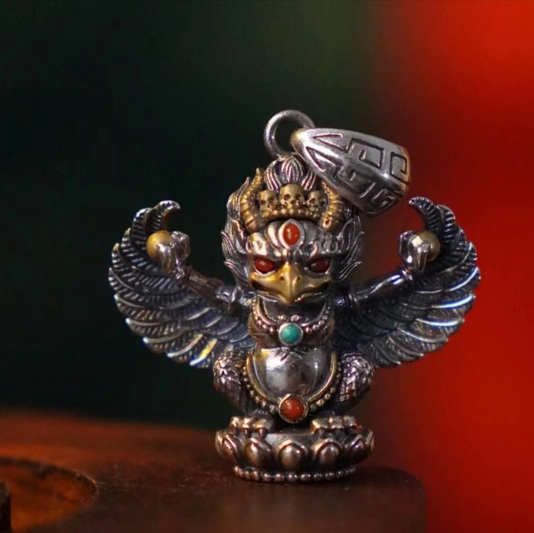 甄缘新款金翅大鹏鸟雷震子文玩配饰藏传男女生礼物吊坠侧挂饰品