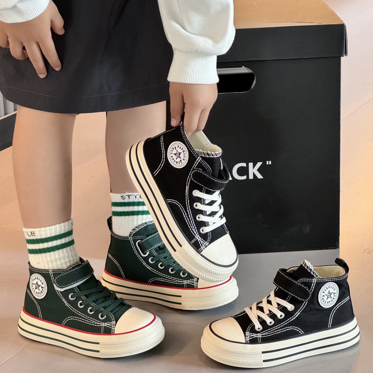 儿童高帮帆布鞋2024新款春秋男童防滑潮帆布鞋女童厚底百搭松糕鞋