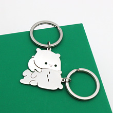 跨境新品情侣一对可爱小熊不锈钢书包情人节挂件礼物钥匙扣