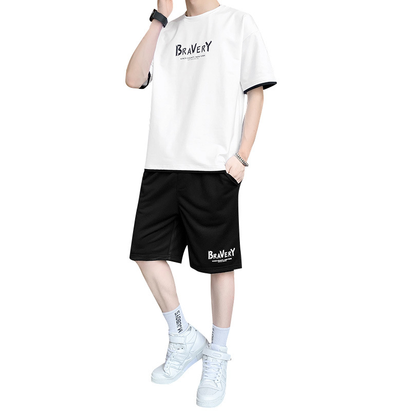 Ice Silk Quick-Drying Men's T-shirt Summer Thin Fashion Brand Loose Short-Sleeved Shorts Basketball Wear Set Running Sports Suit