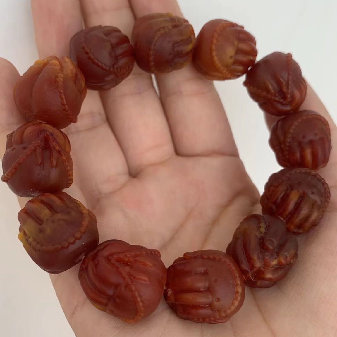 龙涎香灰琥珀伸手来财手串佛手手串古风佛珠/念珠龙涎香灰琥珀伸