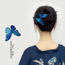 蓝色蝴蝶发夹边夹古风头饰发卡侧边发饰森系写真夹子配饰刘海夹女