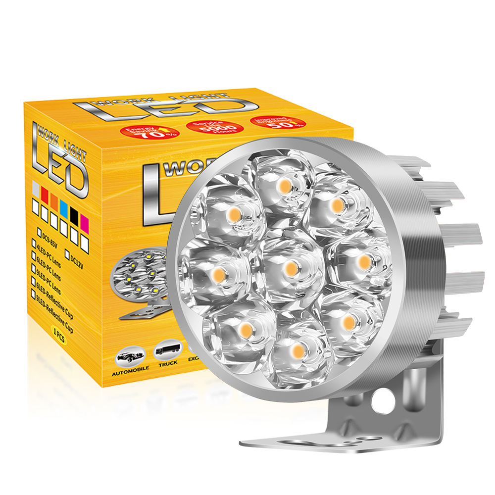 电动车射灯9珠汽车led工作灯改装三轮车货车辅助大灯摩托车射灯