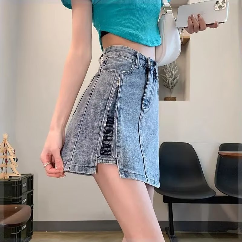 High Waist Denim Skirt for Women Summer High Waxed Thin A- Line Denim