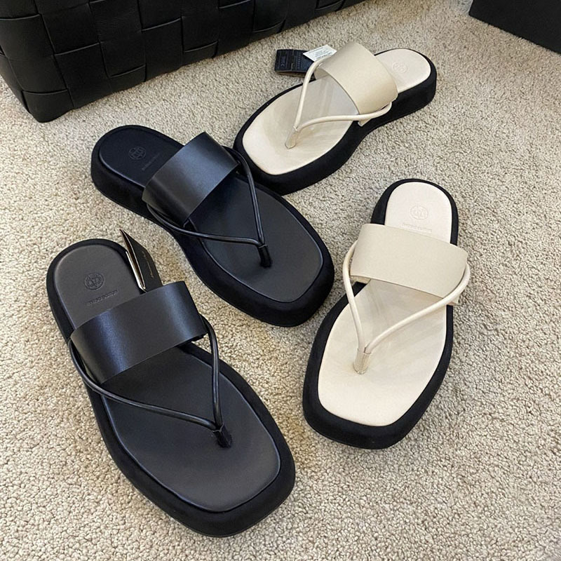 2022夏季新款md女鞋牛皮夹脚厚底凉拖鞋休闲人字型拖鞋外穿半拖