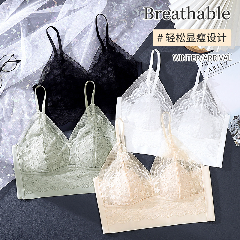 One-Piece Fixed Cup Sexy Lace Beautiful Back Breathable Chest Pad Anti-Exposure Wrapped Chest Adjustable Shoulder Strap Tube Top Women's Underwear