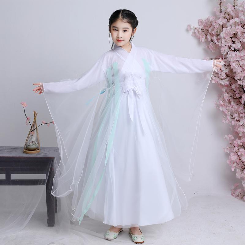 儿童古装仙女服白浅服装女儿童汉服女小孩中国风女童飘逸清新淡雅