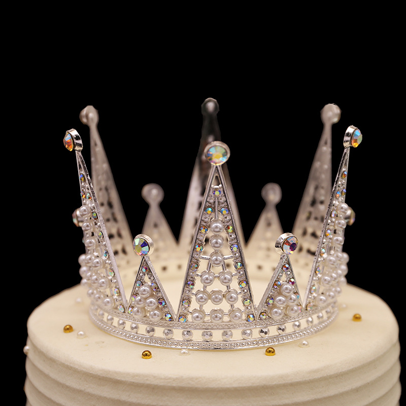 Cake Baking Headdress Children's Birthday Children's Full Circle round Crown Bride Ornament Wedding Pearl Cake Decoration