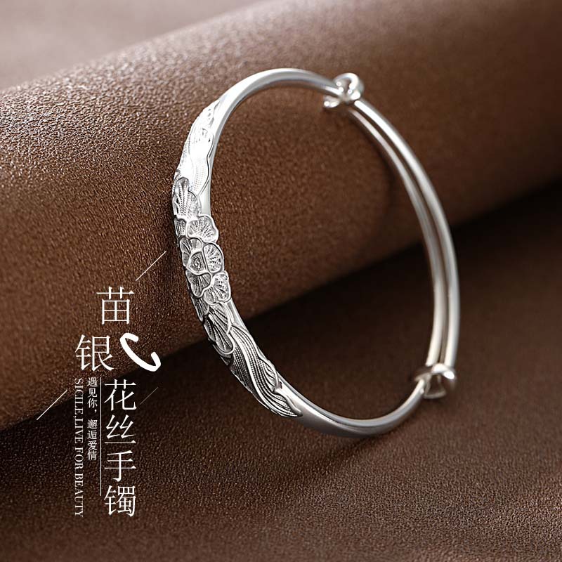 星城小众饰品维拉s999纯银足银苗银花丝手镯女生百搭高级感新中式