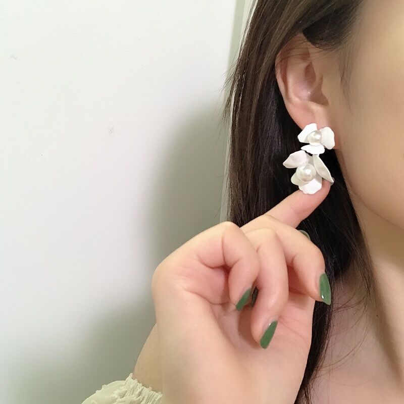 sterling silver needle south korea dongdaemun flower pearl earrings petals mori style ins fashion super fairy ear studs fashion