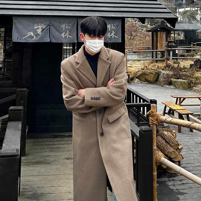 呢大衣加厚韩国气质男中长款毛呢风衣isn帅气男装东大门宽松外套