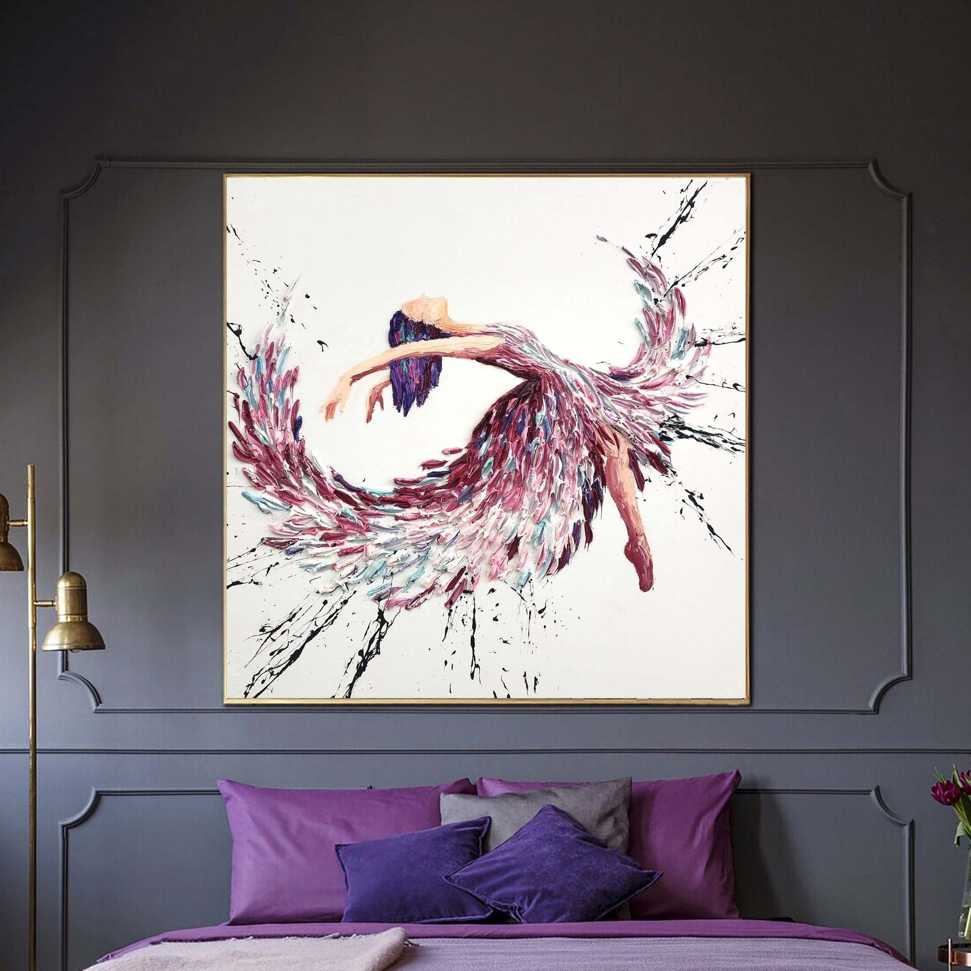 外贸热销时尚喷绘油画女孩孔雀舞海报客厅挂画帆布画客厅装饰画