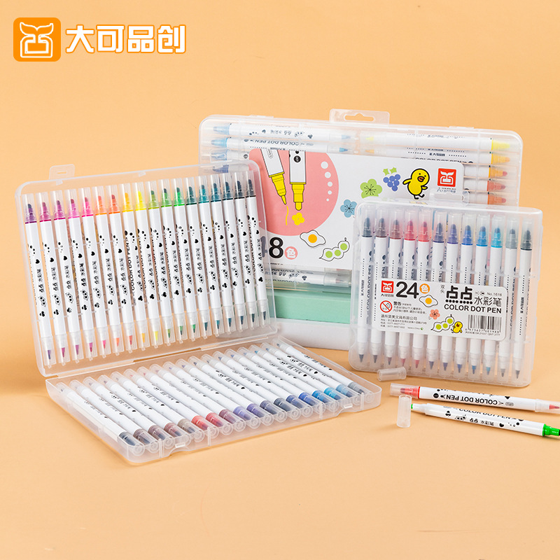 Factory Wholesale Children's Art Supplies Double-Headed Dot Fluorescent Pen Color Student Graffiti Pen Water Watercolor Pen