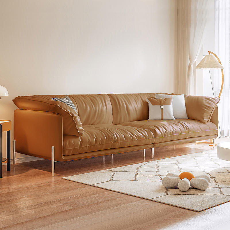与吉意式极简轻奢真皮沙发客厅小户型简约现代羽绒白色奶油风沙发