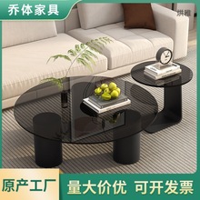 q褅3网红茶几家用客岩板矮桌子轻奢钢化玻璃圆形边几小户型现代