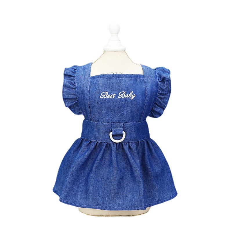 Pet Clothing Dog Clothes Cat Puppy Clothes Spring and Summer Thin Dress 22 Embroidered Letter Denim Skirt