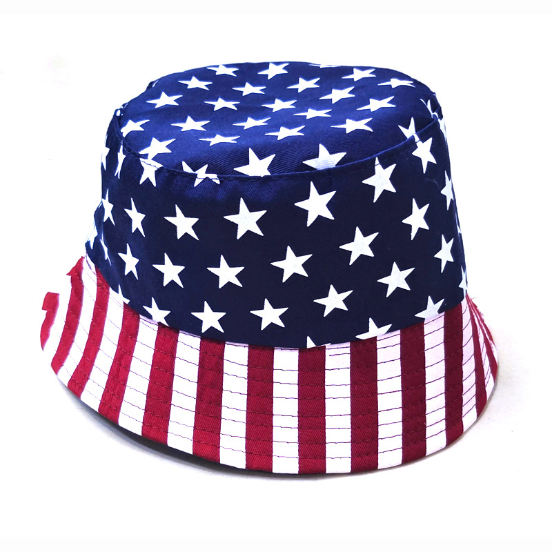 Cross-Border Hat American Flag XINGX Printing Reversible Fisherman Hat European and American Bucket Hat Men's and Women's Outdoor Sun Protection Sun Hat