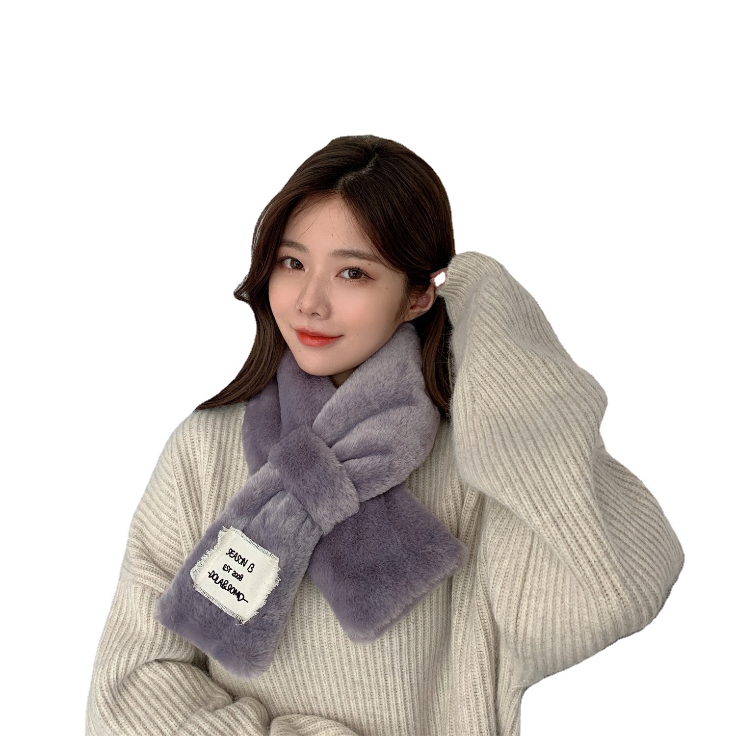 Autumn and Winter New Soft All-Match Furry Scarf Fashionable Korean Style Ins Style Plush Girl Cross Scarf