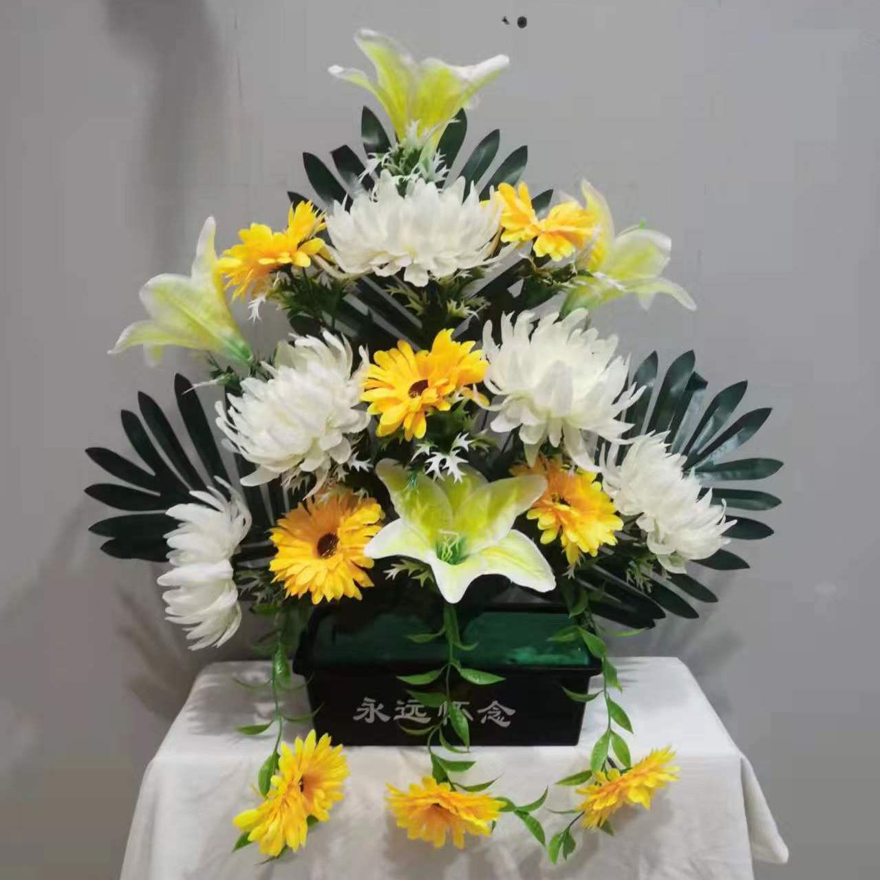 仿真清明节扫墓花祭祀用品假花篮大朵菊花百合花束搭悼念花盆上坟