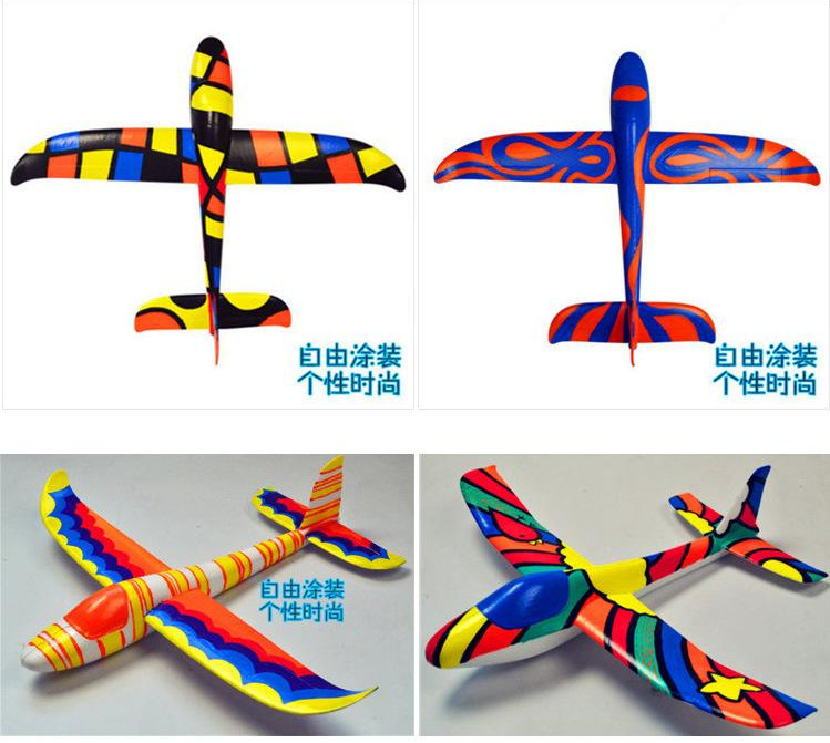 大号手抛涂鸦白色diy泡沫小飞机弹射滑翔儿童玩具飞行器航模批发