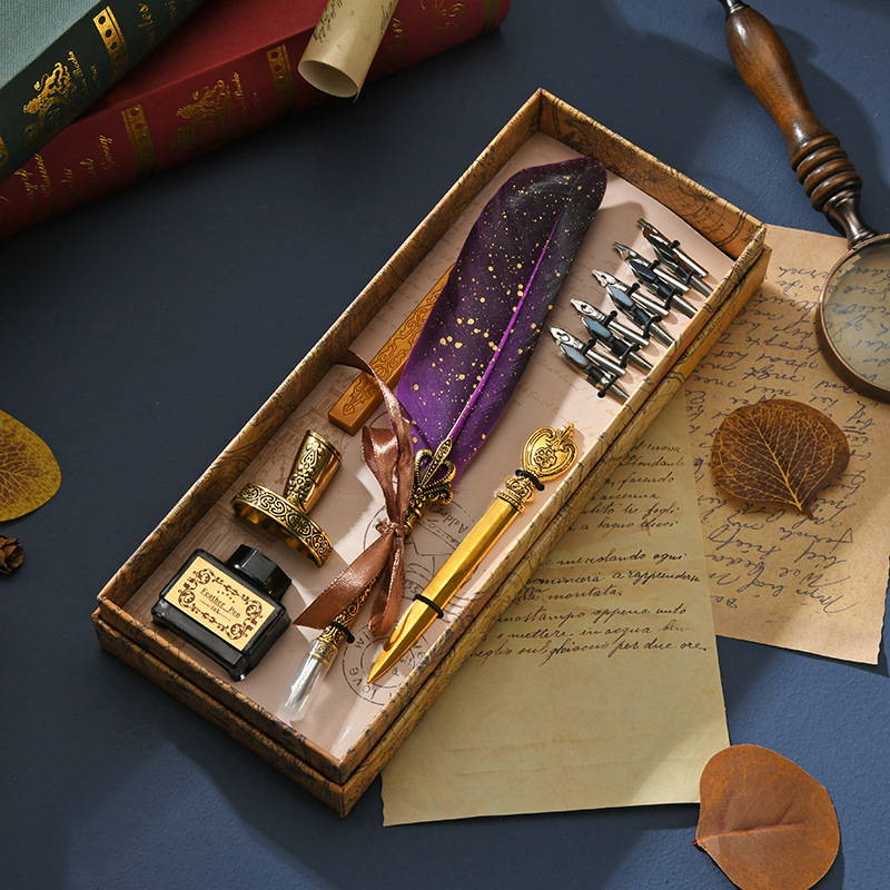 哈利波特羽毛笔欧式英伦复古蘸水羽毛笔套装火漆印章商务礼盒装