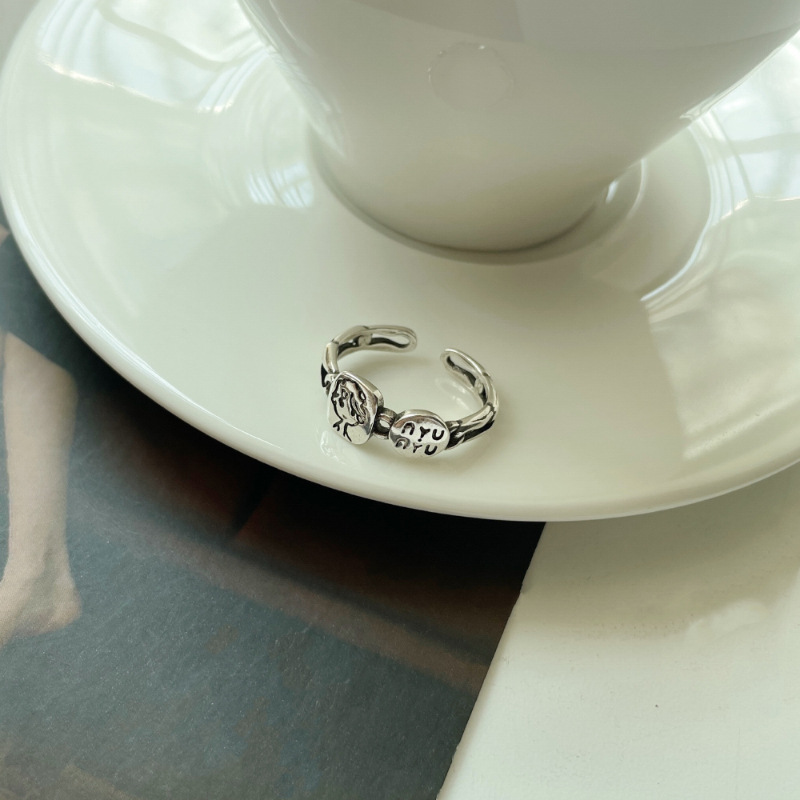 Zhiyun 925 Silver Portrait NYU Letter Design Ring Non-Fading Niche Open Ring Female Ins Style Wholesale