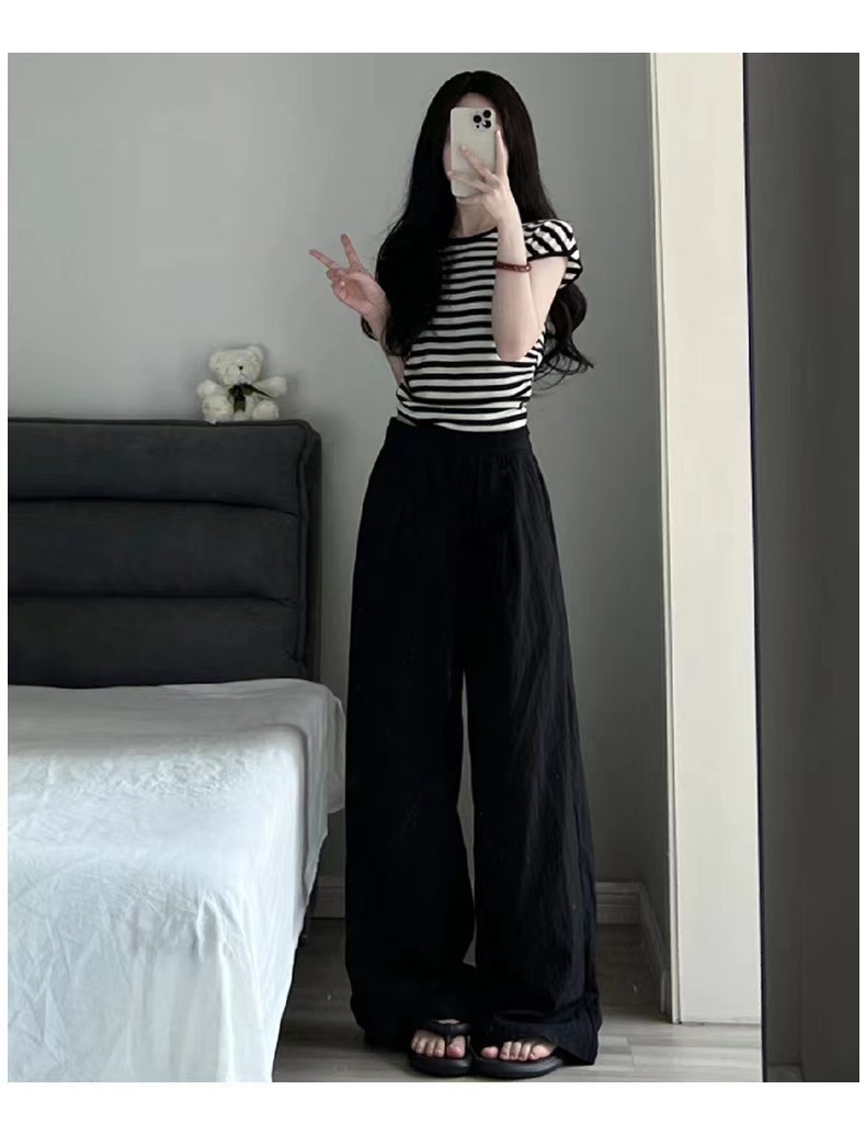 Summer 2023 Thin Pleated Idle Style Casual Pants Thin Mop Pants TikTok Same Style Yamamoto Wide-Leg Pants for Women