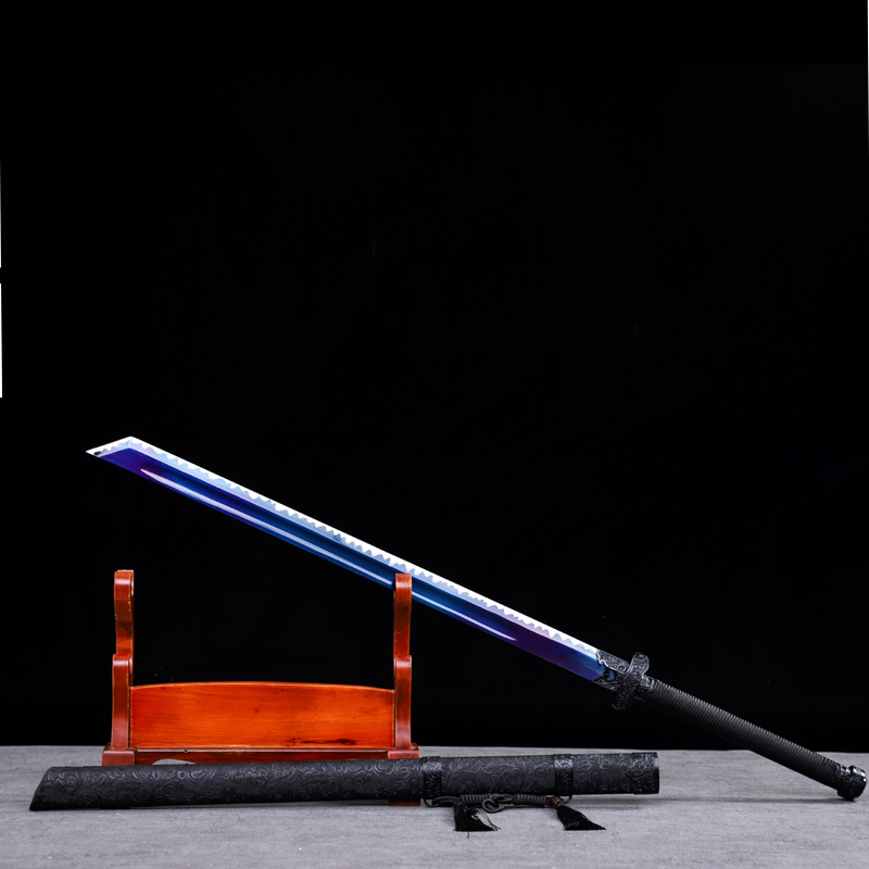 【未开刃】龙泉市手工锻造黑金古刀烤蓝收藏品高锰钢一件代发批发