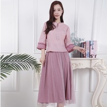 中式复古两件套女装夏季新款蕾丝衫衬衫网纱半身裙 丽馨